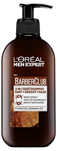 L'Oréal Men Expert Bartshampoo für Männer für Bart, Gesicht und Haar, Barber Club 3-in-1 Bartshampoo mit Zedernholzöl für die tägliche Bartpflege, 1 x 200 ml