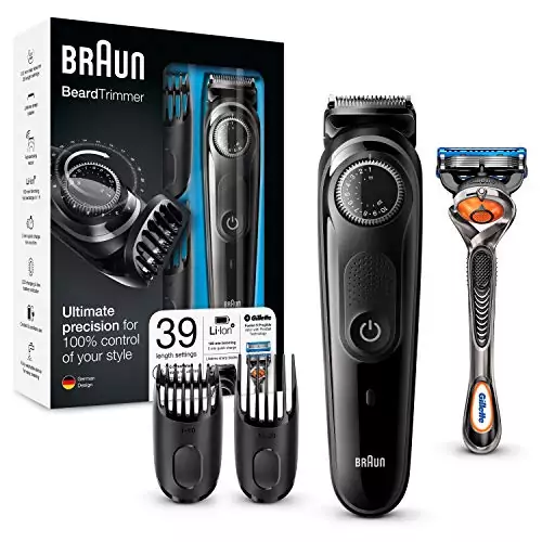 Braun Barttrimmer und Haarschneider BT5042 – Bartpflege Set mit Kammaufsätzen und Gilette ProGlide Rasierer, schwarz/grau